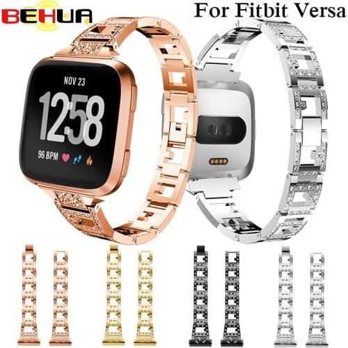 Alloy Stainless Steel Watch Strap Replacement Watch Band Bracelet Belt for fitbit versa Smart Watch wristband with Rhinestone