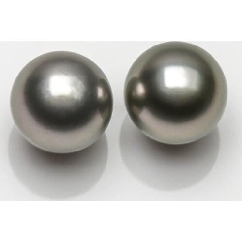 Luminous 9.8mm Round Genuine Tahitian Cultured Gray Loose Pearl Undrilled 2pcs