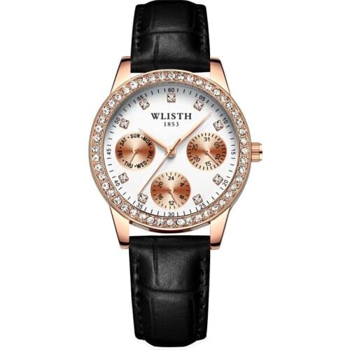 Top Brand Luxury Women Watches 2020 WLISTH Fashion Rhinestones Ladies Wristwatch Leather Female Clock Quartz Watch Reloj Mujer
