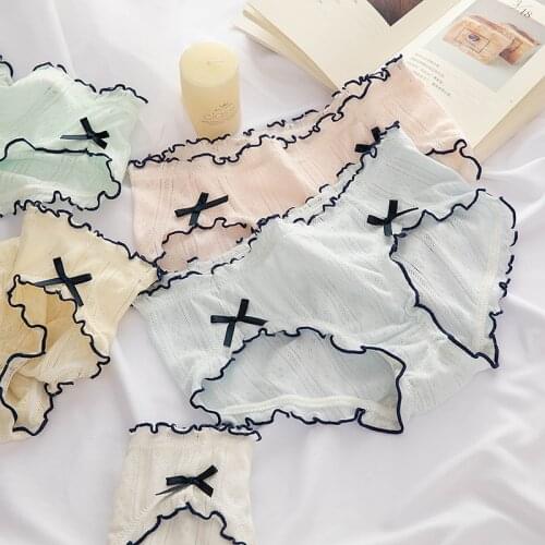 Cotton Ruffles Panties for women Bow Briefs Female Casual Girl Underwear Breathable Cute Cartoon Underpants Ladies lingerie NK85