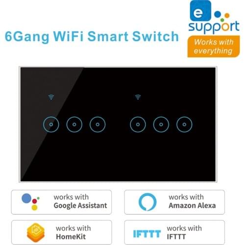 WiFi Smart Switch Tuya eWeLink 4 5 6 Gang Glass Touch Panel Wall Switch Wireless Control Alexa Google Home Compatible 95-240V AC