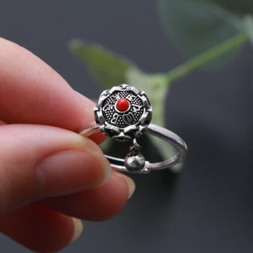 Rotating Rings Buddhist Tibetan Prayer Wheel Ring OM Mantra Lotus Floral Ring A0KD