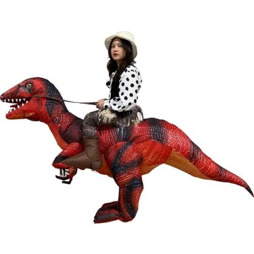 Adults Red Velociraptor Dinosaur Inflatable Costume Ride On Costume Funny Party Unisex Dress Halloween Costume For Woman Man