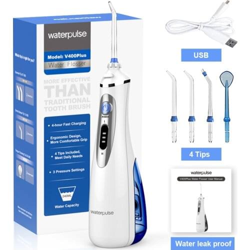 Waterpulse V400plus Adult Electric Oral Irrigator 3 Modes Portable USB Rechargeable Electric Jet Teeth Cleaning Machine