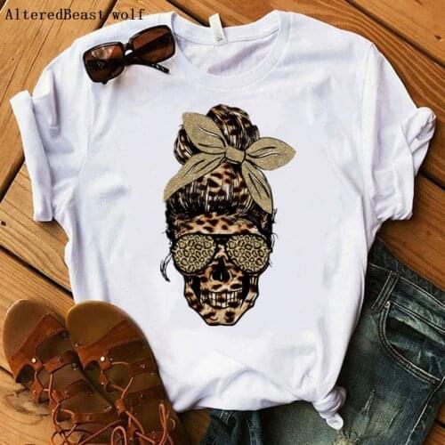 2020 Mom Leopard T-shirt Women Fashion Mama Bandana Leopard Printed Tshirt Female Cartoon skull Short Sleeve Funny T Shirt Tops
