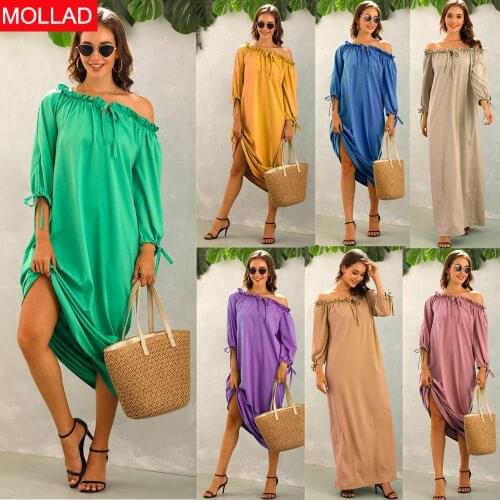 Womens Clothing Hot Autumn and Winter Boat Collar Loose Long Dress European and American Style Dress
