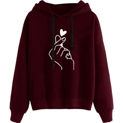 Womens Long Sleeve Hoodie Sweatshirt Jumper Hooded Pullover Than Heart Printing Couples Tops Female Blouse 2021 New Hoodies