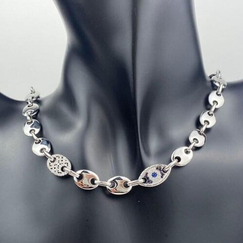 SLJELY Fashion Pure 925 Sterling Silver Evil Eye Coffee Bean Sailor Link Necklace Women April New Hip Hop Style Brand Jewelry