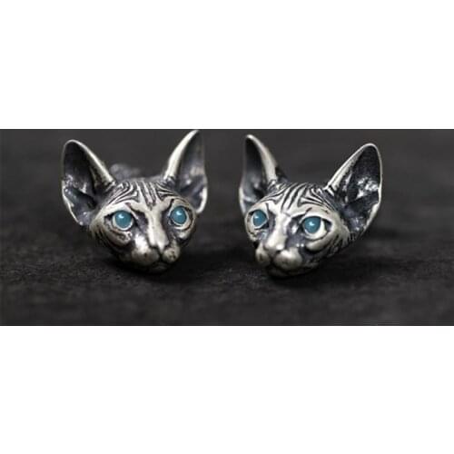 U90E 1 Pair Vintage Sphink Cats Stud Earrings Hypoallergenic Punk Cats Earrings Gothic Cool Earrings Unisex Fashion Jewelry for