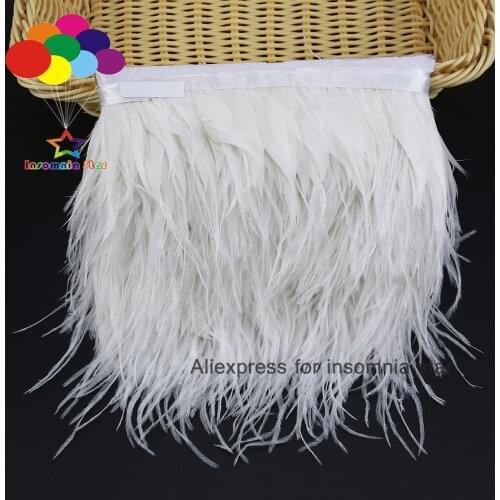 10 meter white Ostrich Feathers Goose Feather 8-12CM wide For Crafts Trims Skirt/Dress/Costume Feathers Ribbon Diy