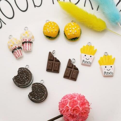 10pcs Kawaii Hamburgers Chocolate chip Charms Pendants for DIY decoration bracelets necklace earring key chain Jewelry Making