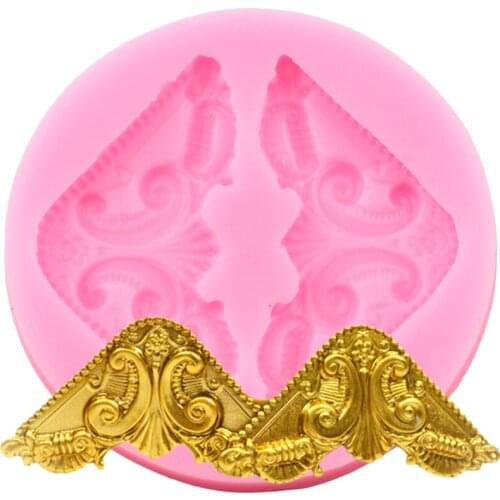 3D Vintage Corner Flourish Border Silicone Mold DIY Relief Fondant Cake Decorating Tools Candy Polymer Clay Chocolate Molds