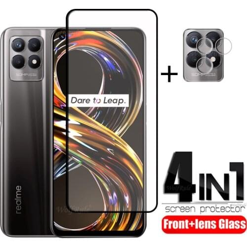 4-in-1 For OPPO Realme 8 Glass For Realme 8 Pro Tempered Glass Phone Film Full Cover HD Screen Protector For Realme 8 Lens Glass