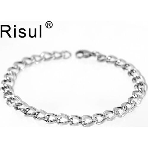 Risul women Unique Double square line twist rolo chain bracelet 6mm Stainless Steel daily wristband bangle High Quality bracelet