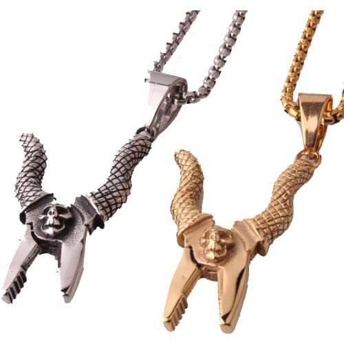 Hip Hop Stainless Steel Old Tongs Skull Mens Womens Fashion Jewelry Pendant Necklace With Free Box Link Chain 24inch New Gift