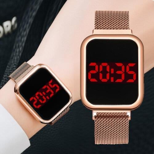 Luxury Digital Magnet Watches For Women Rose Gold Stainless Steel Dress LED Quartz Watch Female Clock Relogio Feminino Drop Ship