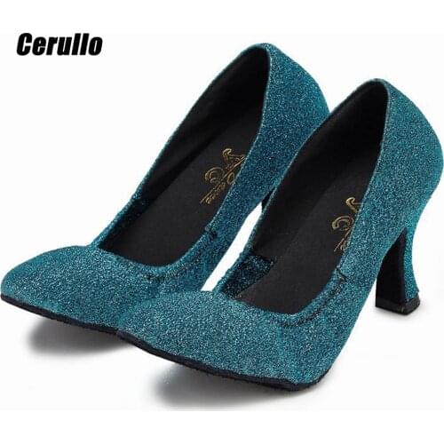 Womens Latin square dance shoes new specials Baotou modern dancing shoes high-heeled 5/6/8cm soft bottom A312