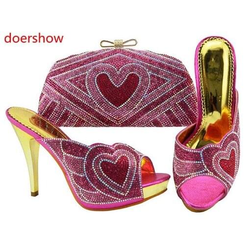 Doershow fuchsia Shoe and Bag Set New Women Shoes and Bag Set In Italy hot selling Italian Shoes with Matching Bags Set!HH1-1