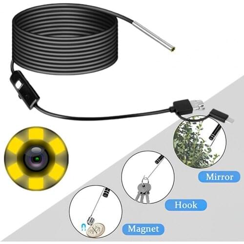 3 IN 1 3.9mm 6 USB Lens Industrial Endoscope HD Hard Cable Type C Inspection Camera Borescope for Android Smartphone Cars