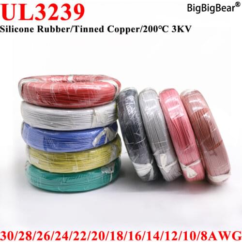 2/5M 14/16/18/20/22/24/26/28/30AWG UL3239 3KV Flexible Soft Silicone Wire Insulated Tinned Copper Electrical Cable 3000V
