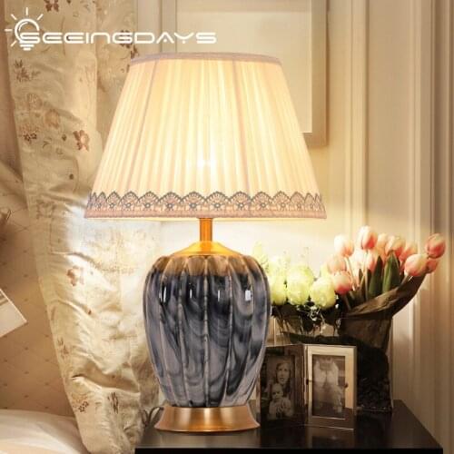 American Ceramic Table Lamp Simple Bedroom Bedside Lamp Study Warm Chinese Living Room Decorative Table Lamp Bed Room Decoration