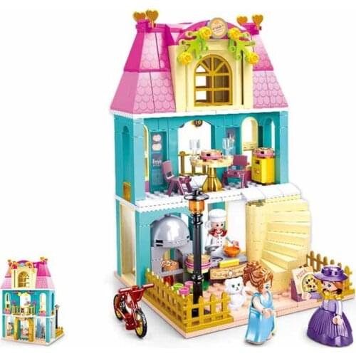 Sluban Village Princess Friends Pizza Shop Restaurant Building Blocks Kit Bricks Classic Model Kids Girl Toys For Children Gift