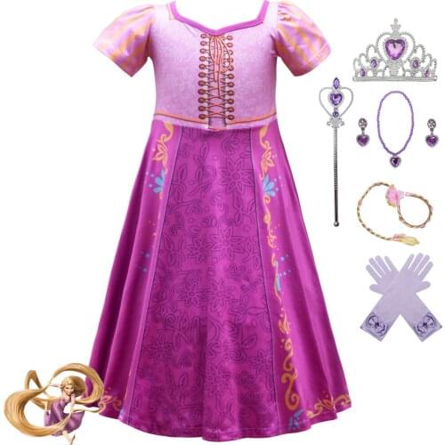 Girls Tangled Costume Halloween Long Hair Happy Princess Dress Birthday Party Princess Dress Cosplay Costume Girls Dress Set