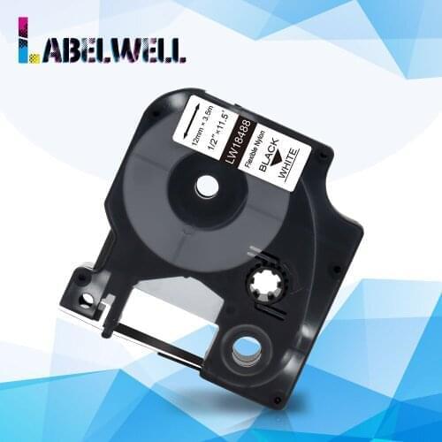 Labelwell 1pcs 12mm 18488 Compatible for Dymo Rhino Flexible Nylon Label Tape Black on White for Dymo Rhino 6000 label maker