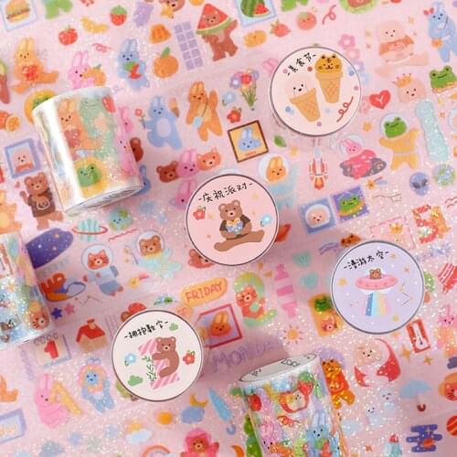 5cmx3m Cartoon Brown Animal PET Transparent Washi Tape Decorative Journal Craft Scrapbook Masking Tape Label Stickers Stationery