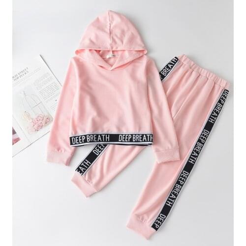 Menoea Toddler Girl Clothes Kids Letter Print 2020 Girls Sports Hooded Spring Sets Long Sleeve Suits Clothes girls korean Style