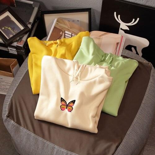 Fashion Vintage Hoodie Women Retro Dead Leaf Butterfly Print Long Sleeve Casual Plus Size Drawstring Sports Sweatshirt Ladies