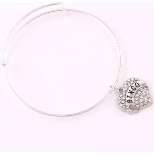Fashion Design Crystal Peach Heart Charm Bingo Grammy Autism Brides maid Class of 2016 Engraved Letter Bangle