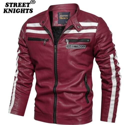 2021 Mens Motorcycle Jacket Autumn Winter Men New Faux PU Leather Jackets Casual Embroidery Biker Coat Zipper Fleece Jacket