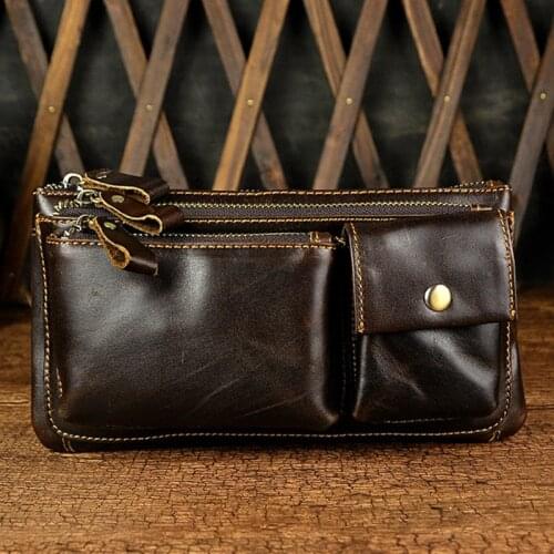 Genuine Leather Men Fanny Pack Bags Wallet Purse Messenger Shouder Travel Real Cowhide Hip Male Belt Waist Pack Clutch Bag