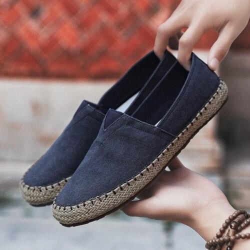 High Quality Hemp Shoes Mens Shoes 2021 New Flat Canvas Shoes Lazy Hemp Flat Shoes Mens Moccasin Driving Shoes