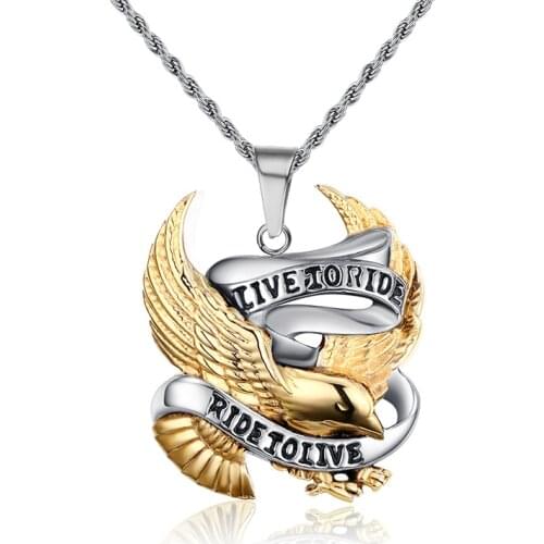 Mens Pendant Stainless Steel European Vintage gold eagle necklace pendants biker amulets and charms men jewelry
