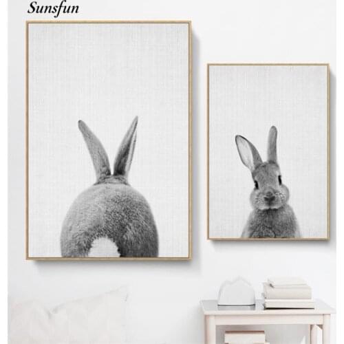 Bunny Rabbit Tail Wall Art Picture Woodland Animal Nordic Canvas Poster Nursery Print Minimalist Painting Kids Baby Room Decor