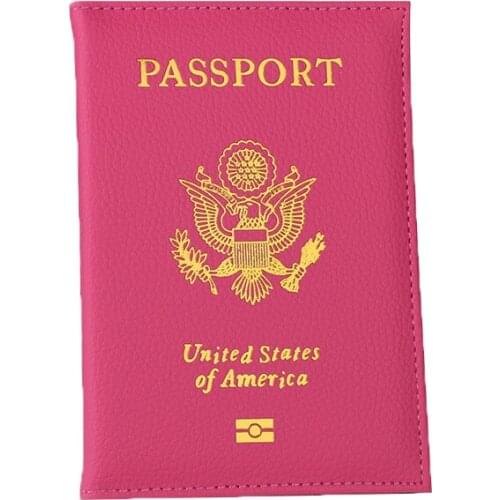 PU Leather Passport Cover Travel Personalised Women Pink USA Passport Holder American Covers for passport Girls pouch Passport