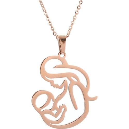 Mom Breastfeeding Baby Pendant Chain Necklace Stainless Steel Hollow Mommy Necklaces Jewelry for Mothers Day Birthday Gift