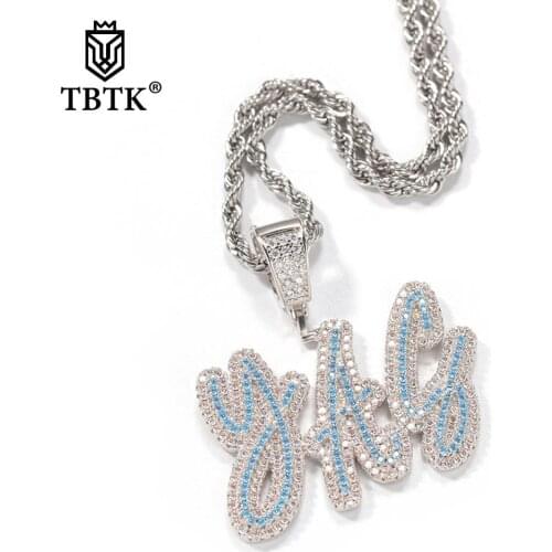 TBTK Name Necklac Double Layer Cursive Personalized Letters Iced Out Handmade Pendant Necklaces Women Best Friend Gift