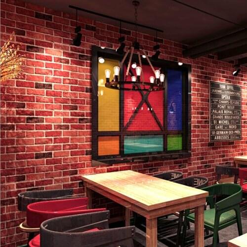 Q QIHANG Chinese Retro Nostalgic Red Brick Living Room TV Background wall Non-woven Wallpaper Red 0.53m*10m=5.3m2