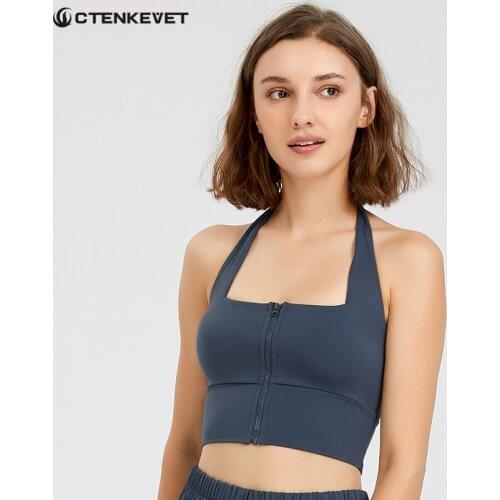 Sexy Front Zipper Sports Underwear Womens Gym Running Shockproof Gather Bra Wide Shoulder Strap Yoga Vest Breathable Top