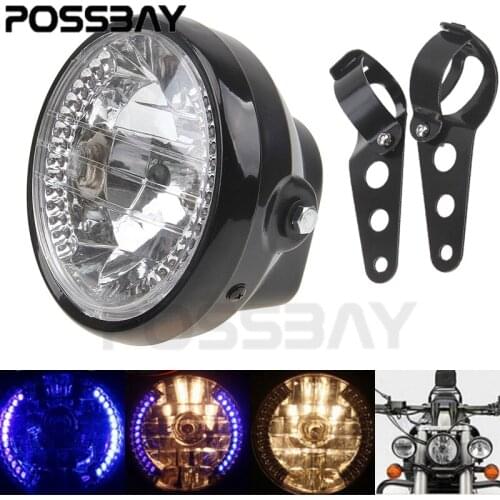 POSSBAY 6.3''35W H4 12V Motorcycle Headlight for Harley Yamaha Kawasaki Honda Suzuki Cafe Racer Headlight Motorcycle Bracket