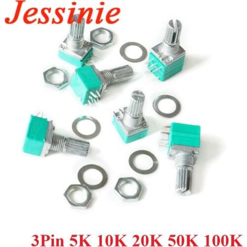 5pcs RK097N Single Audio Amplifier Seal Potentiometer 3P with Gasket Nut B5K 10K 20K 50K 100K