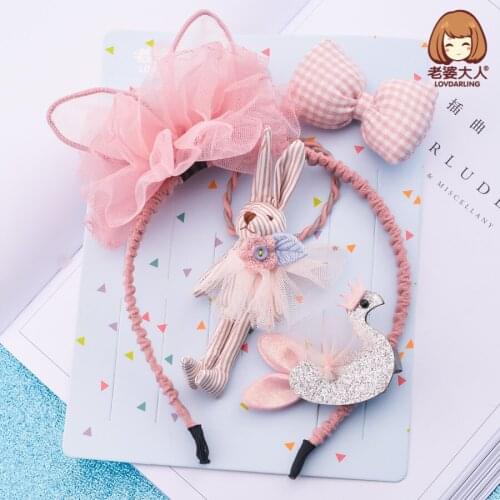 Bright Little Swan Chiffon Mesh Large Flower Bunny Ears Fabric Doll Cartoon Childrens Headband Headband Combination