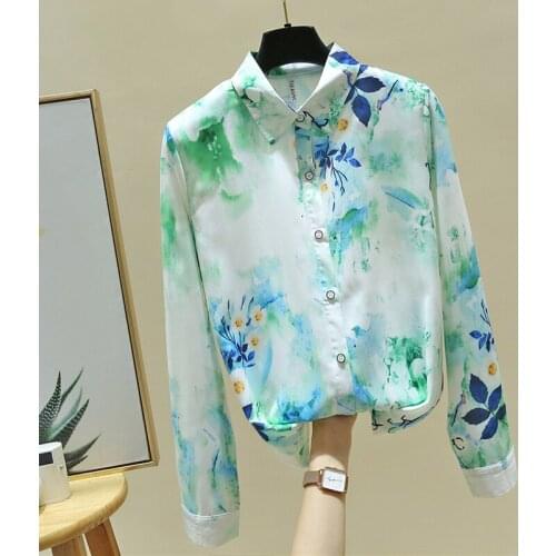 Long Sleeve Blouse Women Blusas Mujer De Moda 2021 Turn Down Collar Print Chiffon Blouse Shirt Tops Blusa Women Clothing E72