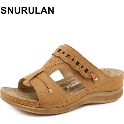 SNURULANSummer round headgear feet open toe womens slippers non-slip slope with hollow large size 43 comfortable womens beach