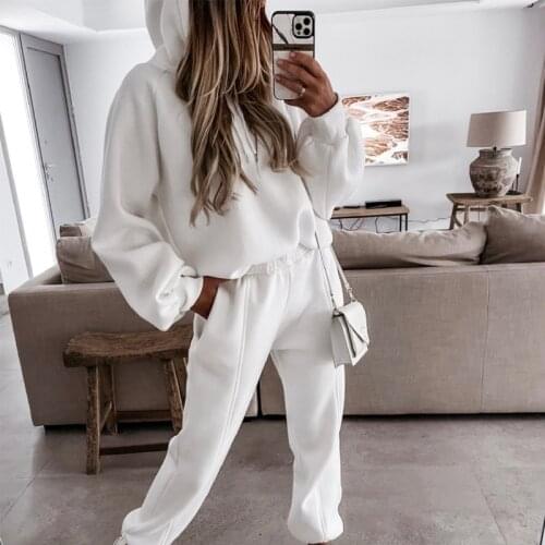 Women Sports Hooded Sweatshirt Suits Autumn Long Sleeve Tops + Pocket Sweatpants Outfits Casual Loose Lady 2 Piece Set Tracksuit