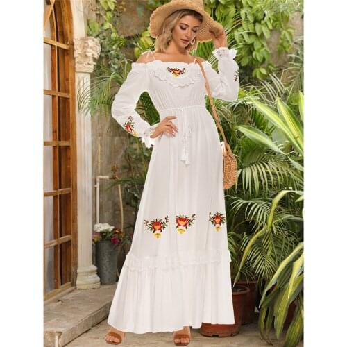 2021 New Women Off Shoulder Long Maxi Dress Summer Abaya Dubai Kaftan Turkish Caftan Party Gown Islamic Clothing Muslim Abayas