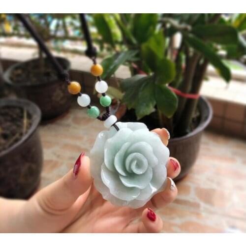 Fine Jadeite Jadees Rose Pendant womens peony flower jades pendant womens Necklace